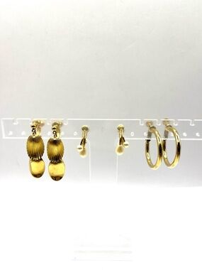 Napier Gold-Tone Trio Earring Set with Pearl Accents Screw back Earrings